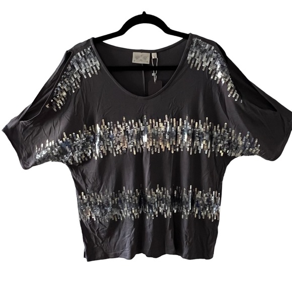 Dantelle | NWT | Metal Gray Sequins | Cold Shoulder | Size XL - Picture 2 of 5